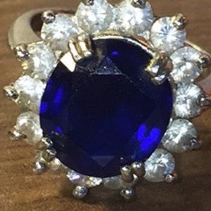 Large Blue Sapphire Sterling Ring Sz7